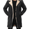 Men Beige Black Leather Shearling Coat product image