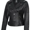 Bari Women Asymmetrical Black Leather Biker Style Jacket product image