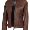 Johnson Women's Cognac Brown Cafe Racer Leather Jacket product image