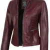 Women's Burgundy Cafe Racer Leather Jacket product image