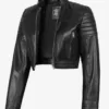 Women's Black Cropped Leather Biker Style Jacket product image