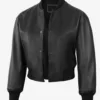 Julee Womens Black Snap Button Cropped Leather Bomber Jacket product image
