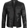 Dodge Tall Men's Black Cafe Racer Leather Jacket product image
