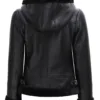 Womens Black Leather Hooded Shearling Jacket product image