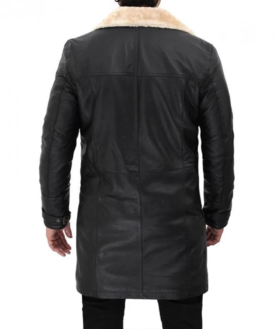 Men Beige Black Leather Shearling Coat Men Beige Black Leather Shearling Coat product image
