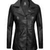 Womens Black Leather Blazer with Three Button product image