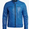 Dodge Men's Cafe Racer Blue Leather Jacket product image