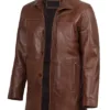 Bristol Men's Vintage Cognac Brown Leather Car Coat product image