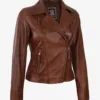 Ramsey Women's Cognac Brown Asymmetrical Leather Jacket product image
