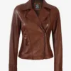 Ramsey Women's Cognac Brown Asymmetrical Leather Jacket product image