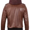 Edinburgh Mens Brown Bomber Leather Jacket With Removable Hood product image
