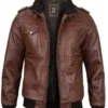 Edinburgh Mens Brown Bomber Leather Jacket With Removable Hood product image