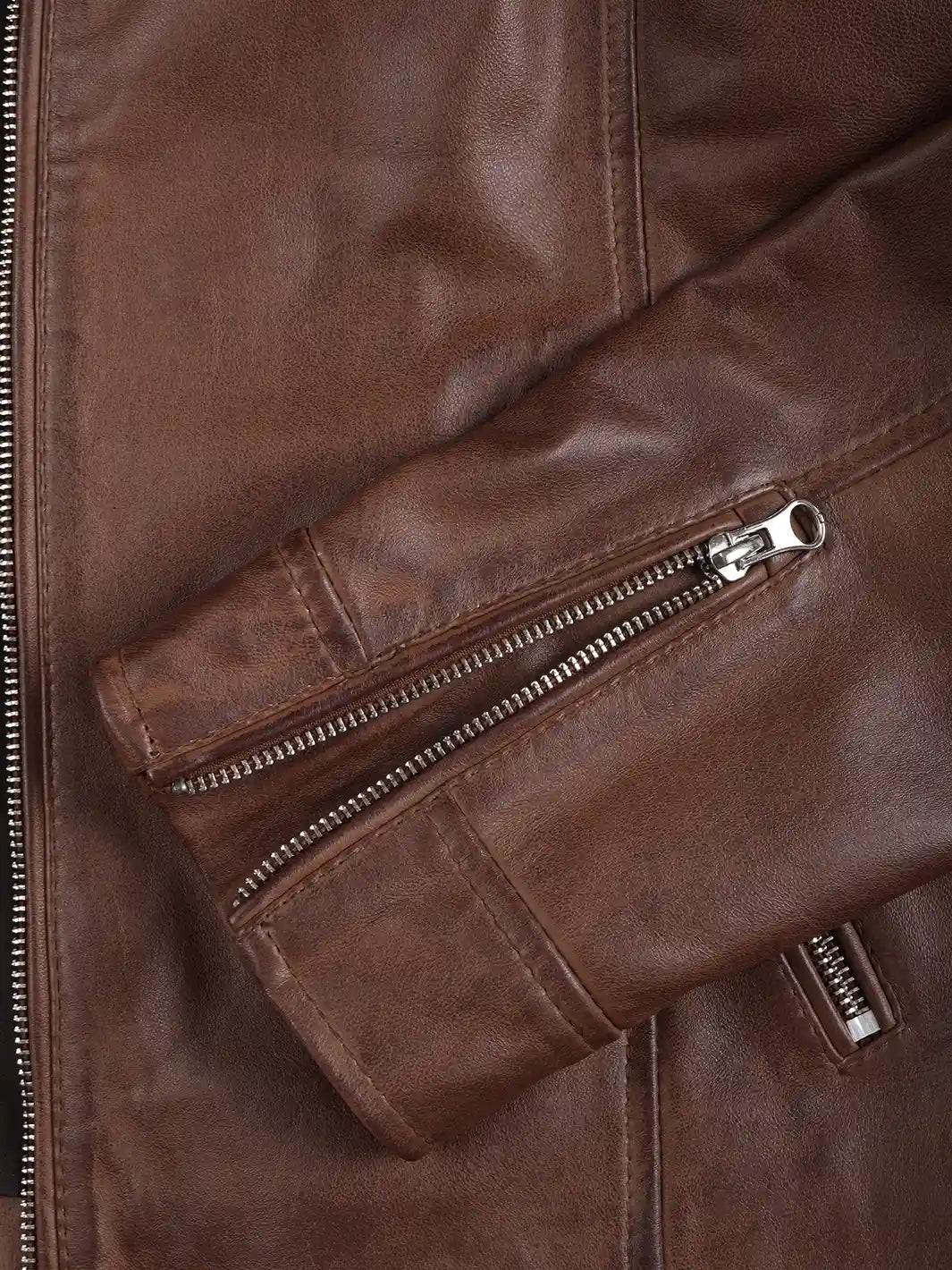 Womens Cognac Brown Cafe Racer Leather Jacket - Padded Shoulders Womens Cognac Brown Cafe Racer Leather Jacket - Padded Shoulders product image