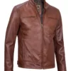 Tall Men's Cognac Brown Cafe Racer Leather Jacket product image