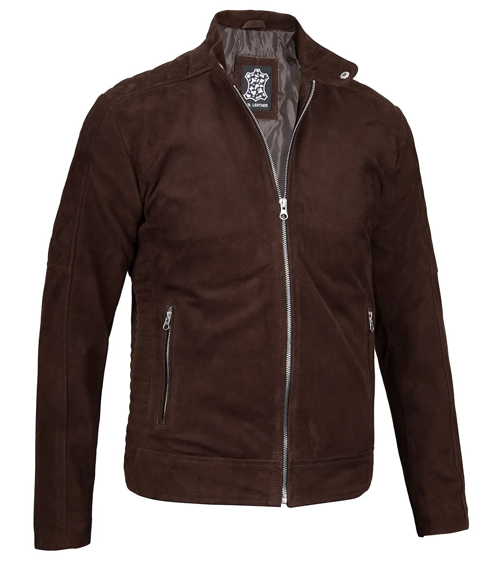 Miguel Men's Quilted Brown Suede Jacket Miguel Men's Quilted Brown Suede Jacket product image
