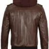 Edinburgh Men's Dark Brown Leather Bomber Jacket With Removable Hood Edinburgh Men's Dark Brown Leather Bomber Jacket With Removable Hood product image