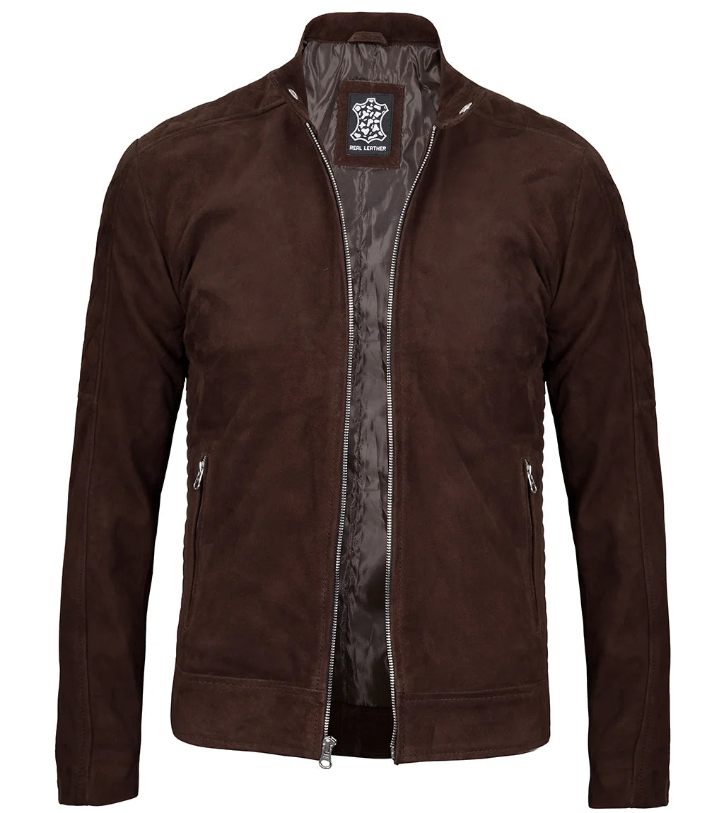 Miguel Men's Quilted Brown Suede Jacket Miguel Men's Quilted Brown Suede Jacket product image