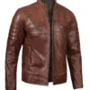Tall Men's Cognac Brown Distressed Leather Cafe Racer Jacket Tall Men's Cognac Brown Distressed Leather Cafe Racer Jacket product image