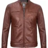 Tall Men's Cognac Brown Cafe Racer Leather Jacket product image