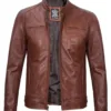 Tall Men's Cognac Brown Cafe Racer Leather Jacket product image