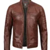 Tall Men's Cognac Brown Distressed Leather Cafe Racer Jacket Tall Men's Cognac Brown Distressed Leather Cafe Racer Jacket product image