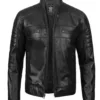 Austin Mens Tall Black Cafe Racer Leather Jacket product image