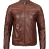 Tall Men's Cognac Brown Distressed Leather Cafe Racer Jacket Tall Men's Cognac Brown Distressed Leather Cafe Racer Jacket product image