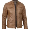 Tall Men's Distressed Camel Brown Cafe Racer Leather Jacket Tall Men's Distressed Camel Brown Cafe Racer Leather Jacket product image