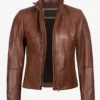 Acerra Womens Cognac Brown Biker Style Real Leather Jacket product image