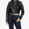 Women's Black Cropped Leather Biker Style Jacket product image