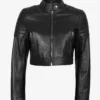 Women's Black Cropped Leather Biker Style Jacket product image