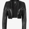 Women's Black Cropped Leather Biker Style Jacket product image
