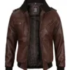 Tall Mens Bomber Dark Brown Removable Hooded Leather Jacket product image