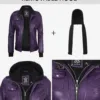 Women's Purple Real Leather Jacket with Removable Hood product image
