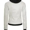 Womens Off White Biker Style Leather Jacket with Hood Womens Off White Biker Style Leather Jacket with Hood product image