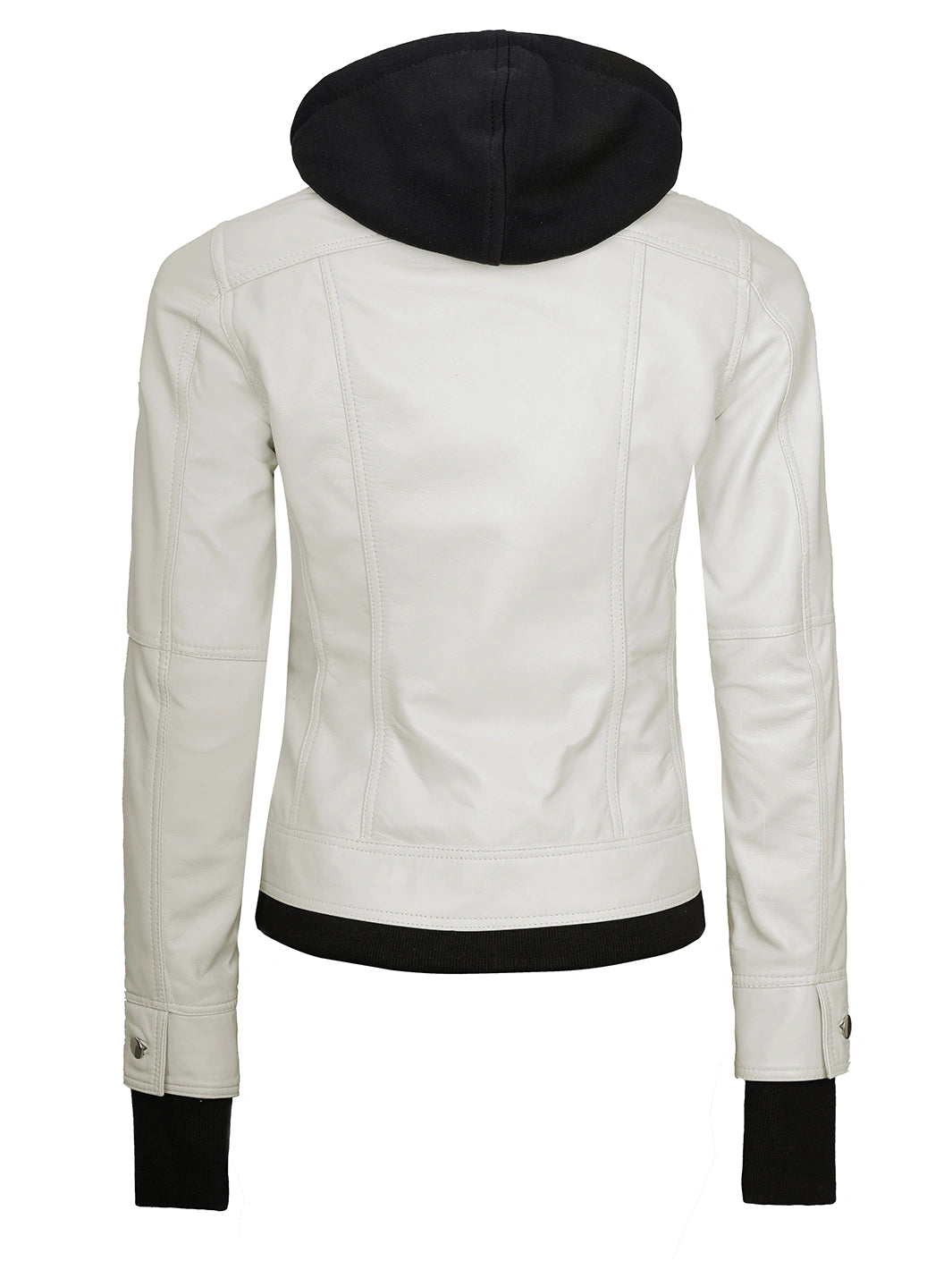 Womens Off White Biker Style Leather Jacket with Hood Womens Off White Biker Style Leather Jacket with Hood product image