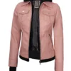 Tralee Women's Pink Leather Biker Style Jacket with Hood product image