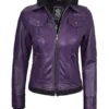 Women's Purple Leather Jacket with Removable Hood product image