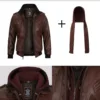 Edinburgh Men's Dark Brown Leather Bomber Jacket With Removable Hood Edinburgh Men's Dark Brown Leather Bomber Jacket With Removable Hood product image
