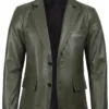 Men's Dark Green Real Leather Blazer product image