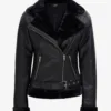 Agnes Womens Black Asymmetrical Leather Shearling Jacket product image