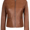 Rachel Womens Tan Cafe Racer Leather Jacket product image