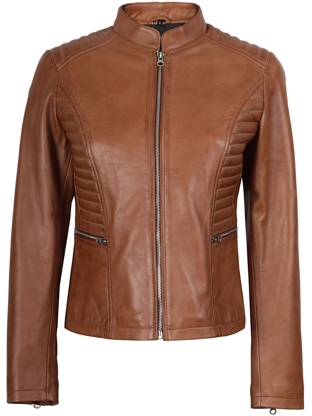 Rachel Womens Tan Cafe Racer Leather Jacket Rachel Womens Tan Cafe Racer Leather Jacket product image