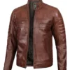 Tall Men's Cognac Brown Distressed Leather Cafe Racer Jacket product image