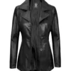 Womens Black Leather Blazer with Three Button product image