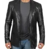 Men's Notch Lapel Two Button Black Leather Blazer product image