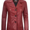 Women's Red Real Leather Blazer Jacket product image