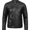 Austin Mens Tall Black Cafe Racer Leather Jacket product image