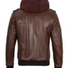 Tall Mens Bomber Dark Brown Removable Hooded Leather Jacket product image