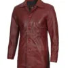 Mens Burgundy Real Lambskin Leather Car Coat product image